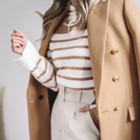 Zara Wool Blend Double Breasted Fitted Coat in Camel Medium NWT - Picture 12 of 16